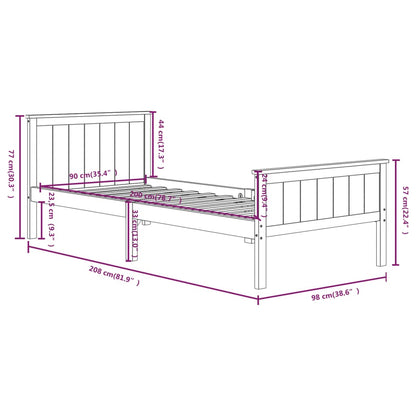 Estrutura de cama 90x200 cm pinho maciço castanho-escuro