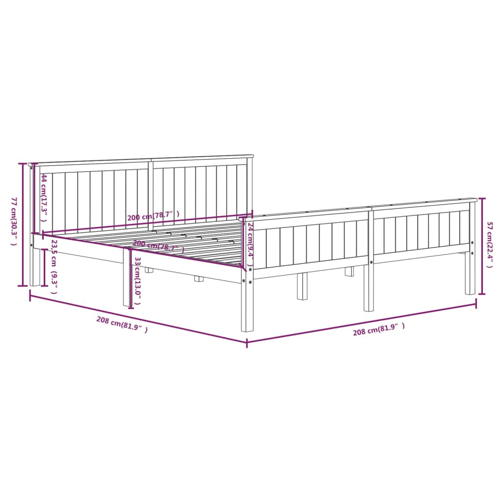 Estrutura de cama 200x200 cm pinho maciço castanho-escuro