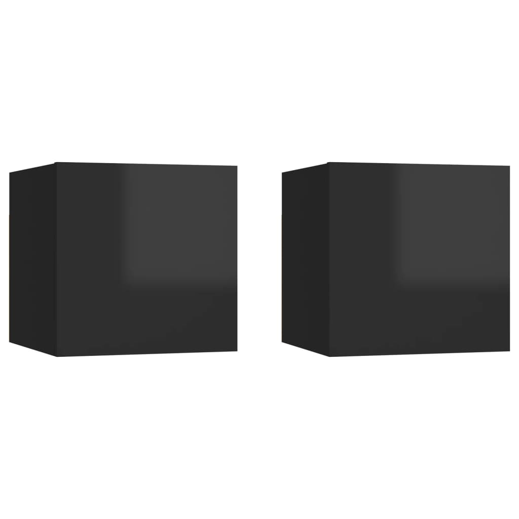 Mesas de cabeceira 2pcs 30,5x30x30cm contrapl. preto brilhante