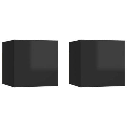 Mesas de cabeceira 2pcs 30,5x30x30cm contrapl. preto brilhante