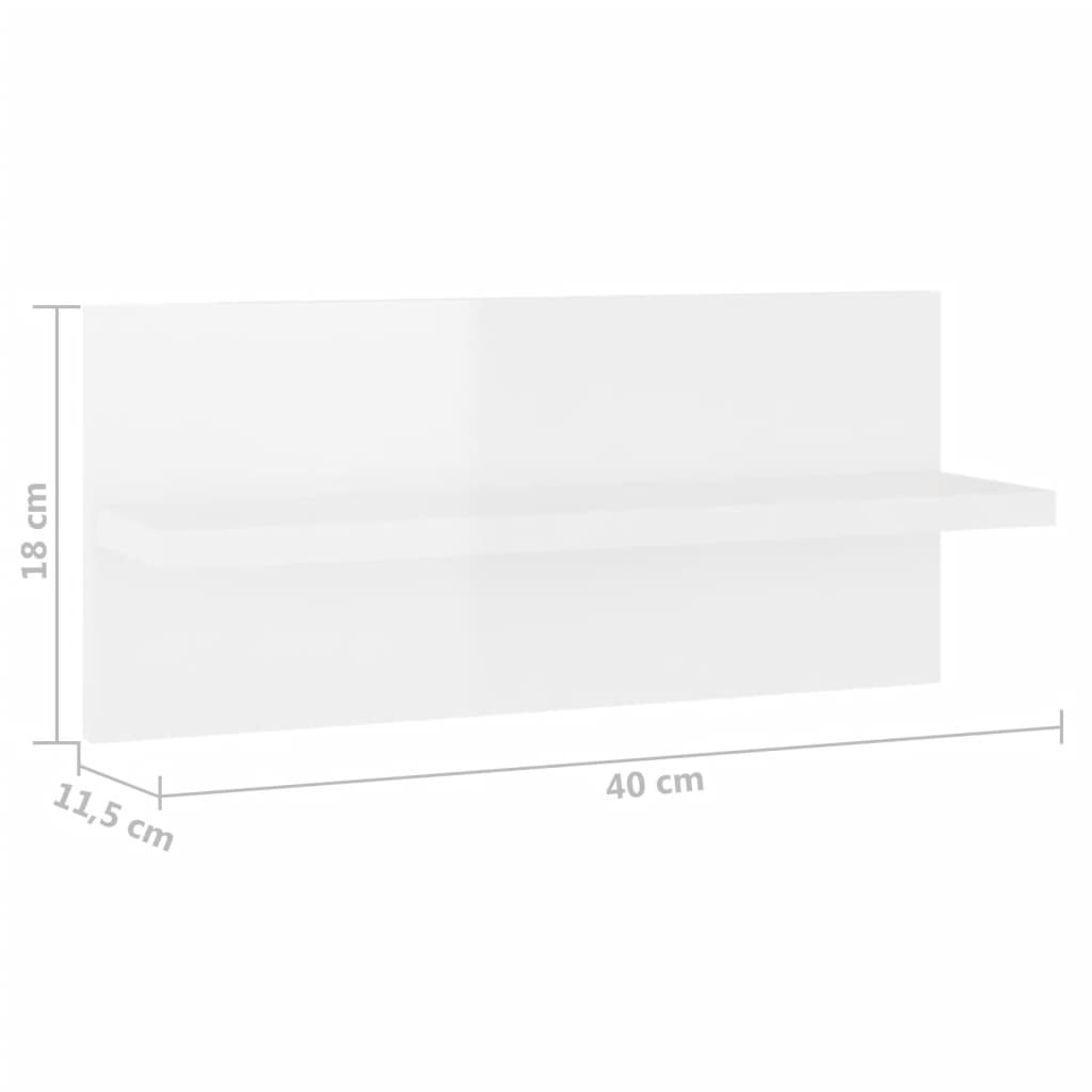 Estantes de parede 2 pcs 40x11,5x18 cm branco brilhante