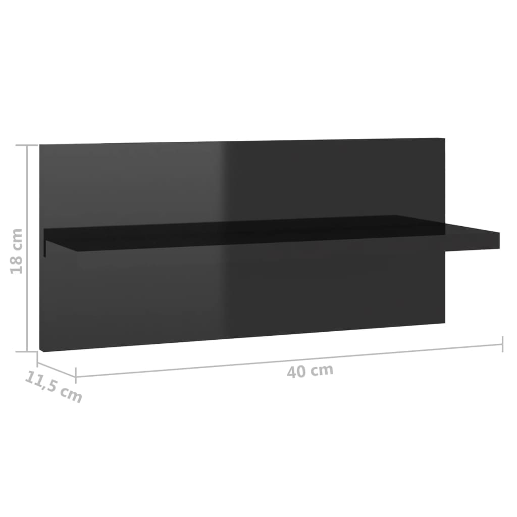 Estantes de parede 2 pcs 40x11,5x18 cm preto brilhante