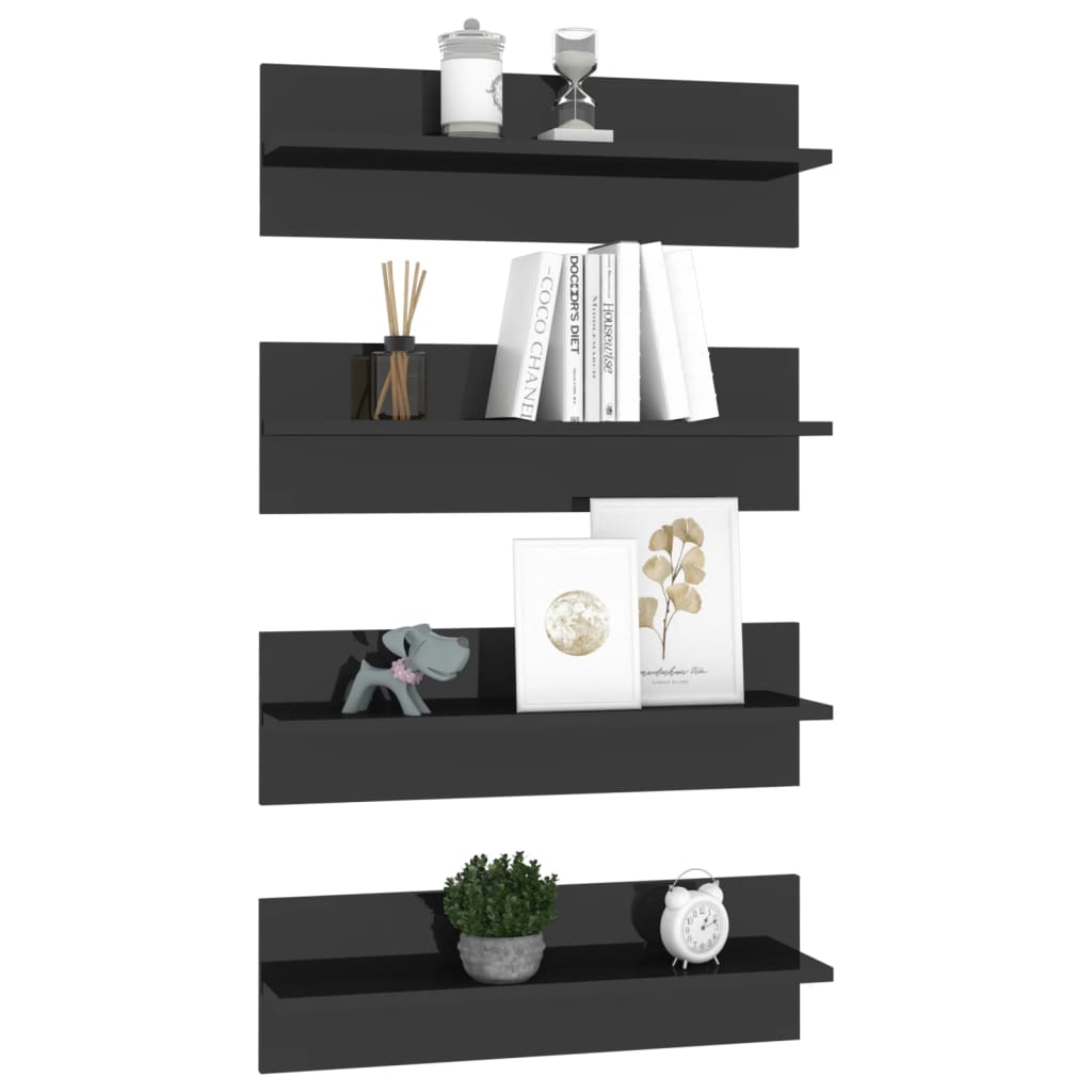 Estantes de parede 4 pcs 60x11,5x18cm contrapl. preto brilhante