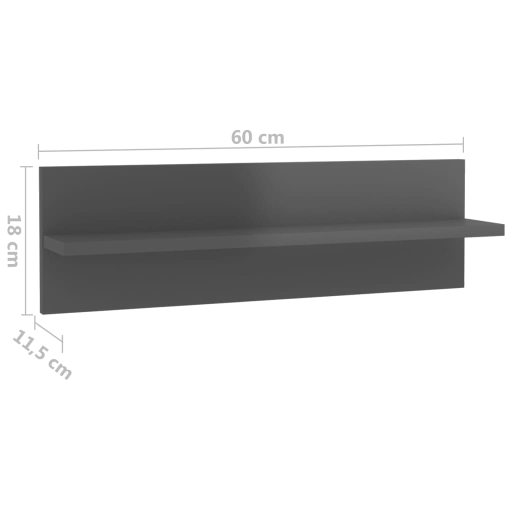 Estantes de parede 4pcs 60x11,5x18 cm contrapl. cinza brilhante