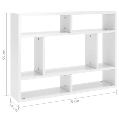 Estante de parede 75x16x55 cm contraplacado branco brilhante