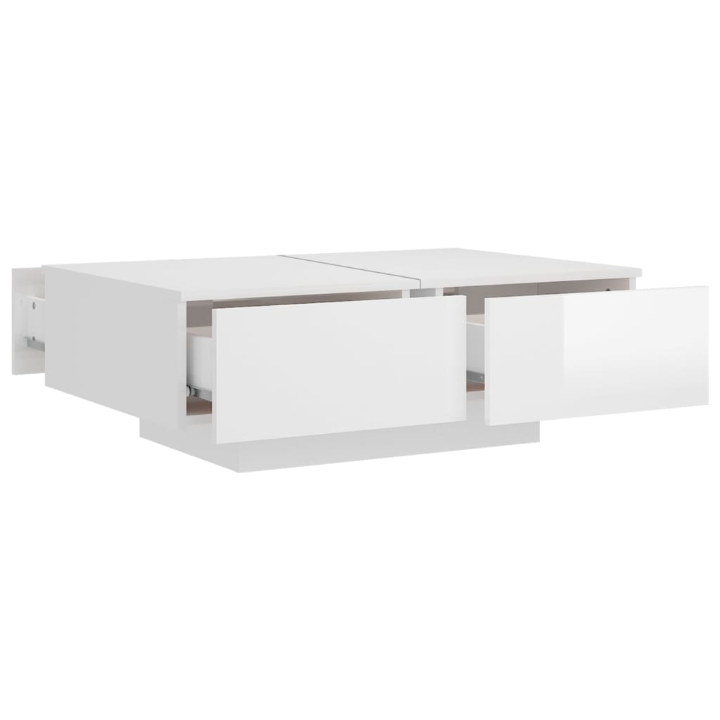 Mesa de Centro Davi com 4 Gavetas - Branco Brilhante - Design Moderno