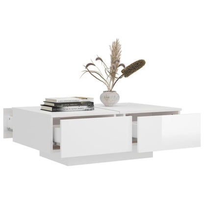 Mesa de Centro Davi com 4 Gavetas - Branco Brilhante - Design Moderno