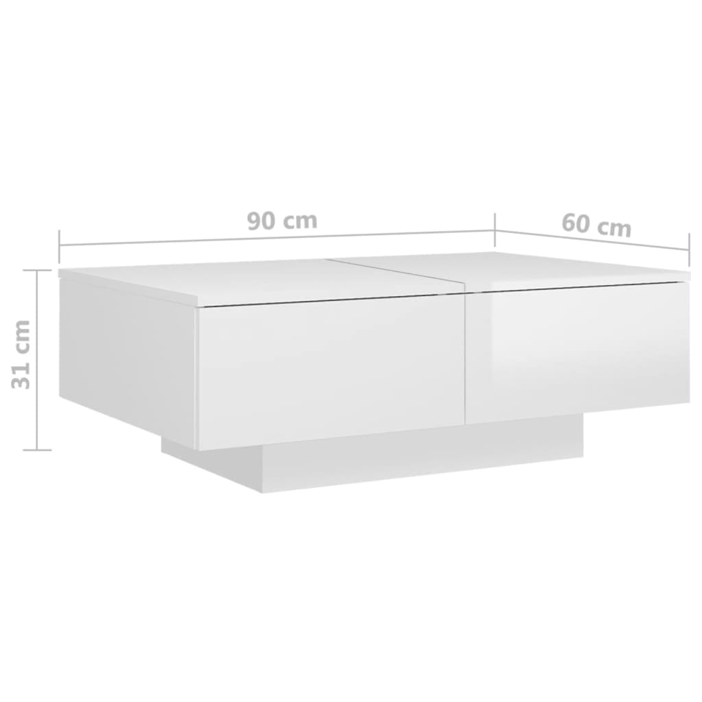 Mesa de Centro Davi com 4 Gavetas - Branco Brilhante - Design Moderno