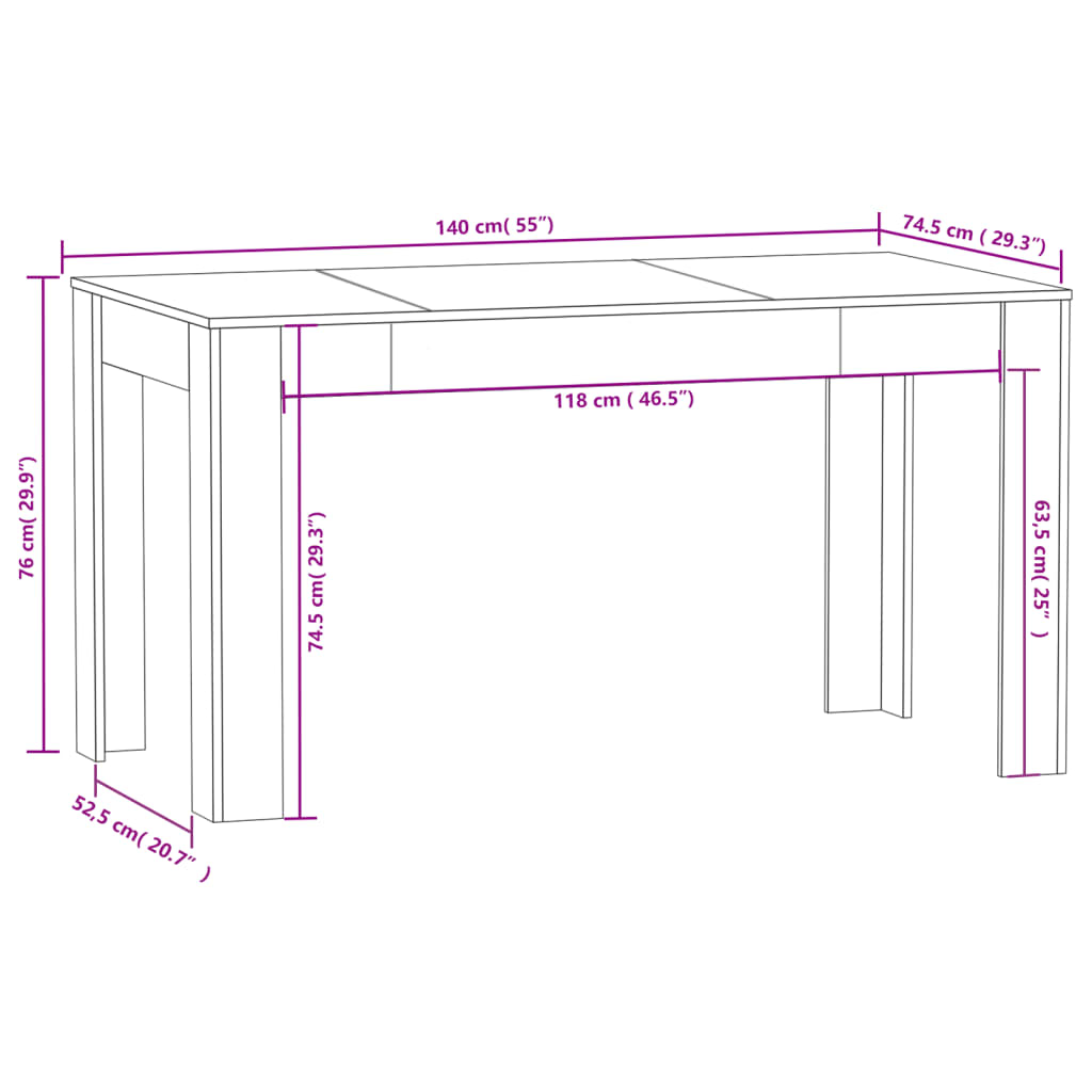 Mesa de Jantar Lunes de 140cm - Carvalho - Design Moderno