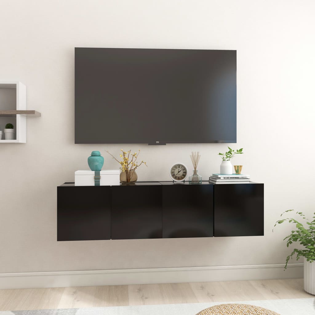 Móveis de TV para parede 2 pcs 60x30x30 cm preto