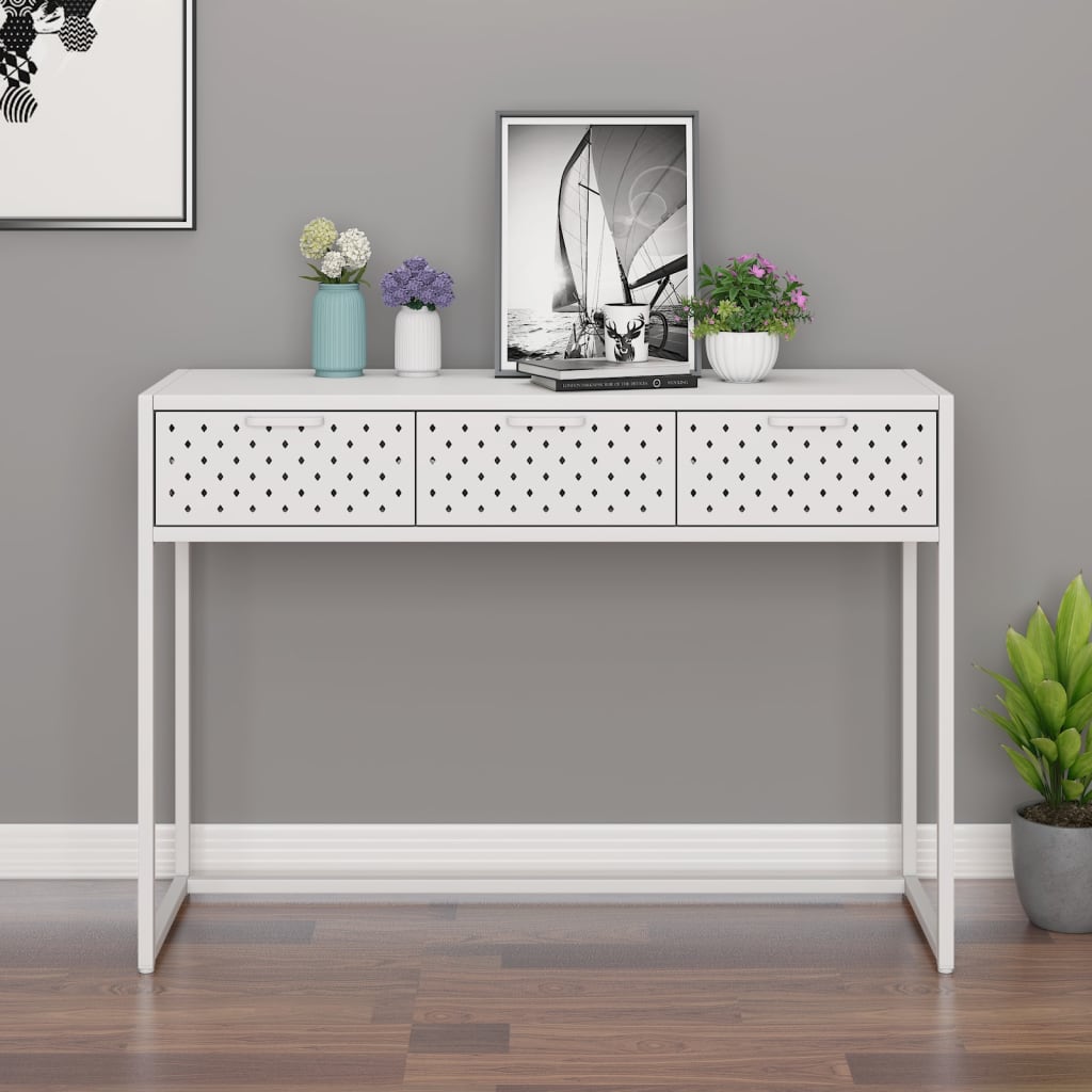 Mesa consola 106x35x75 cm aço branco