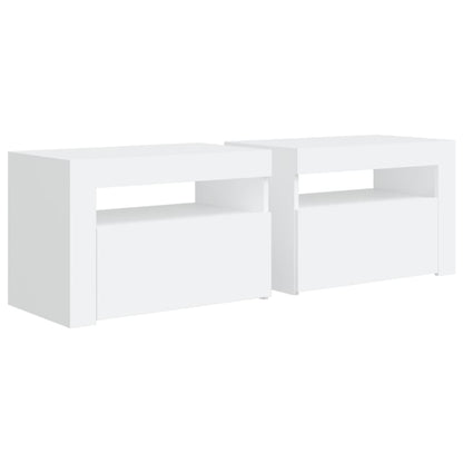 Mesas cabeceira c/ luzes LED 2 pcs 60x35x40 cm branco