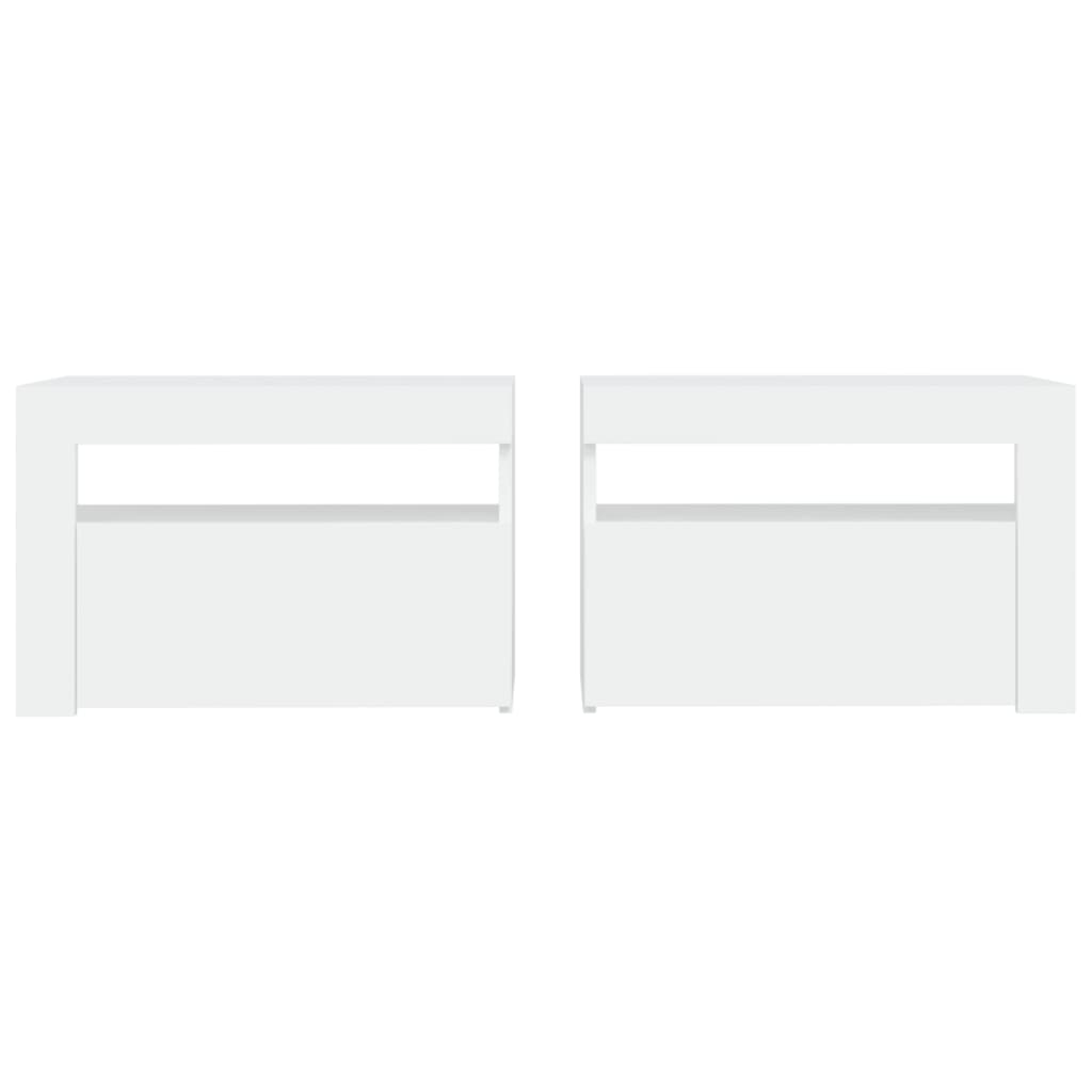 Mesas cabeceira c/ luzes LED 2 pcs 60x35x40 cm branco