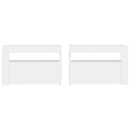 Mesas cabeceira c/ luzes LED 2 pcs 60x35x40 cm branco