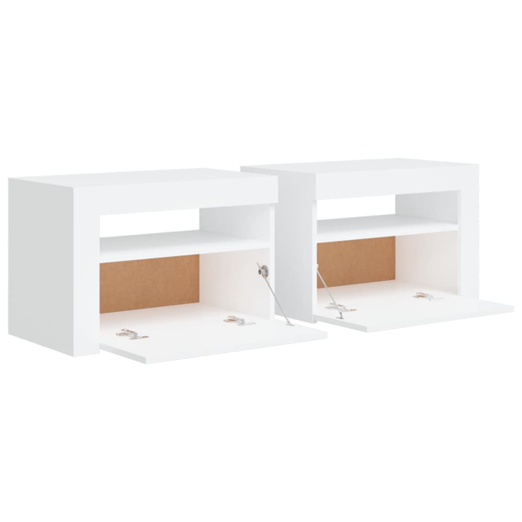 Mesas cabeceira c/ luzes LED 2 pcs 60x35x40 cm branco