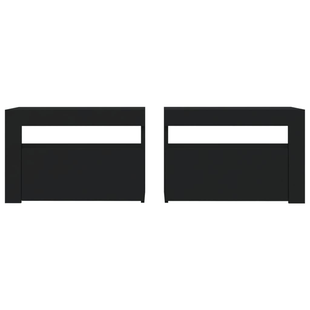 Mesas cabeceira c/ luzes LED 2 pcs 60x35x40 cm preto