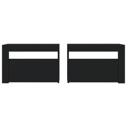 Mesas cabeceira c/ luzes LED 2 pcs 60x35x40 cm preto