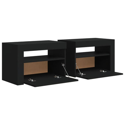 Mesas cabeceira c/ luzes LED 2 pcs 60x35x40 cm preto