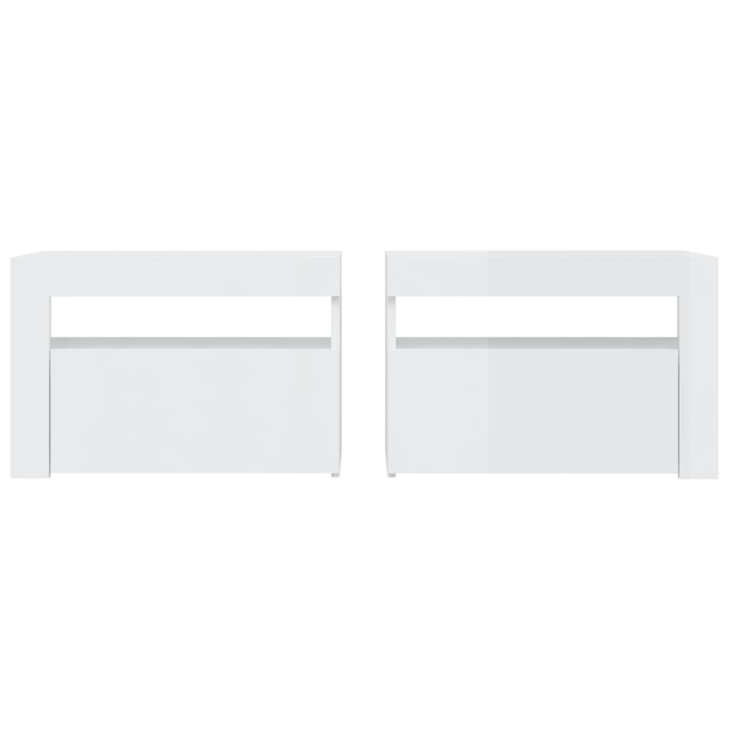 Mesas cabeceira c/ luzes LED 2 pcs 60x35x40 cm branco brilhante