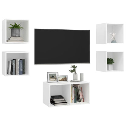 5 pcs conjunto de móveis de TV contraplacado branco