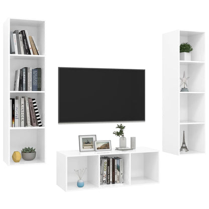 3 pcs conjunto de móveis de TV contraplacado branco brilhante