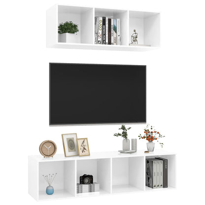 2 pcs conjunto de móveis de TV contraplacado branco brilhante