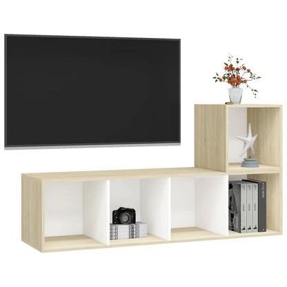 2 pcs conjunto móveis de TV contraplacado branco e carv. sonoma