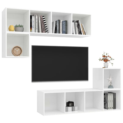 4 pcs conjunto de móveis de TV contraplacado branco