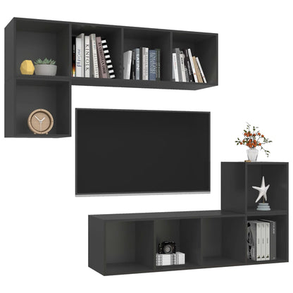 4 pcs conjunto de móveis de TV contraplacado cinzento