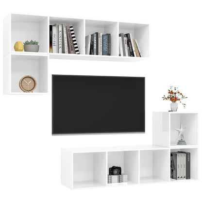 4 pcs conjunto de móveis de TV contraplacado branco brilhante