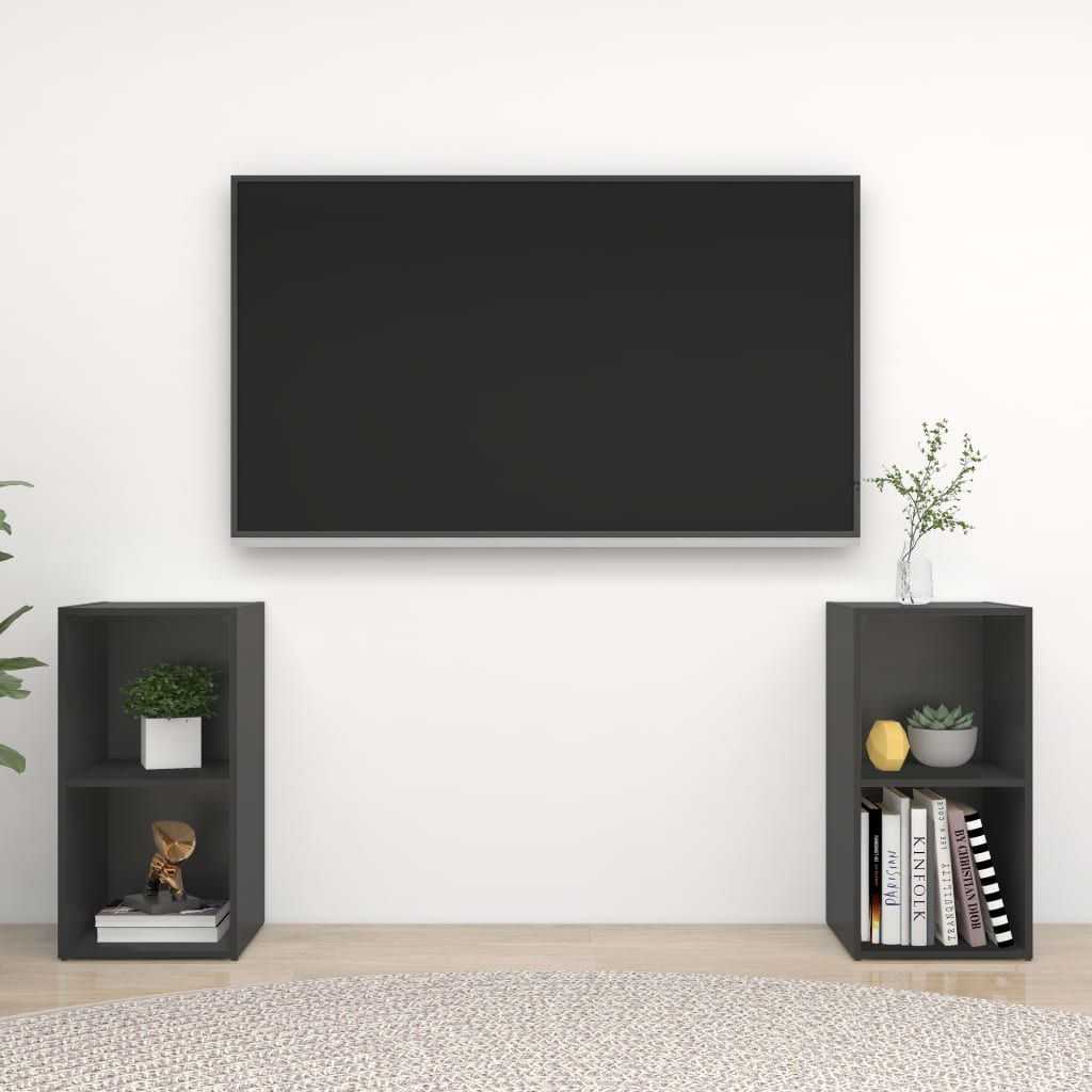 Móveis de TV 2 pcs 72x35x36,5 cm contraplacado cinzento