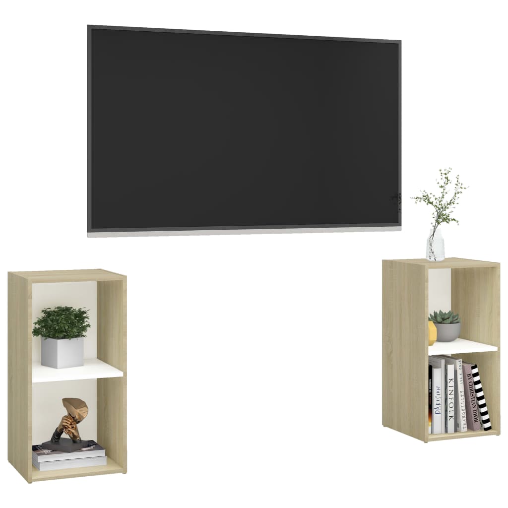 Móveis de TV 2 pcs 72x35x36,5cm contrap. branco/carvalho sonoma