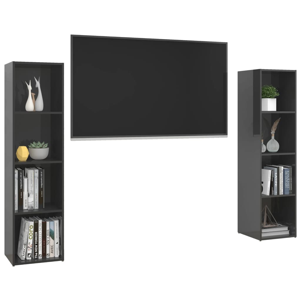 Móveis de TV 2 pcs 142,5x35x36,5 cm contrapl. cinza brilhante