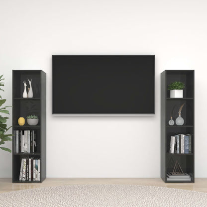 Móveis de TV 2 pcs 142,5x35x36,5 cm contrapl. cinza brilhante