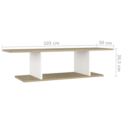 Móvel de TV para parede 103x30x26,5 cm branco e carvalho sonoma