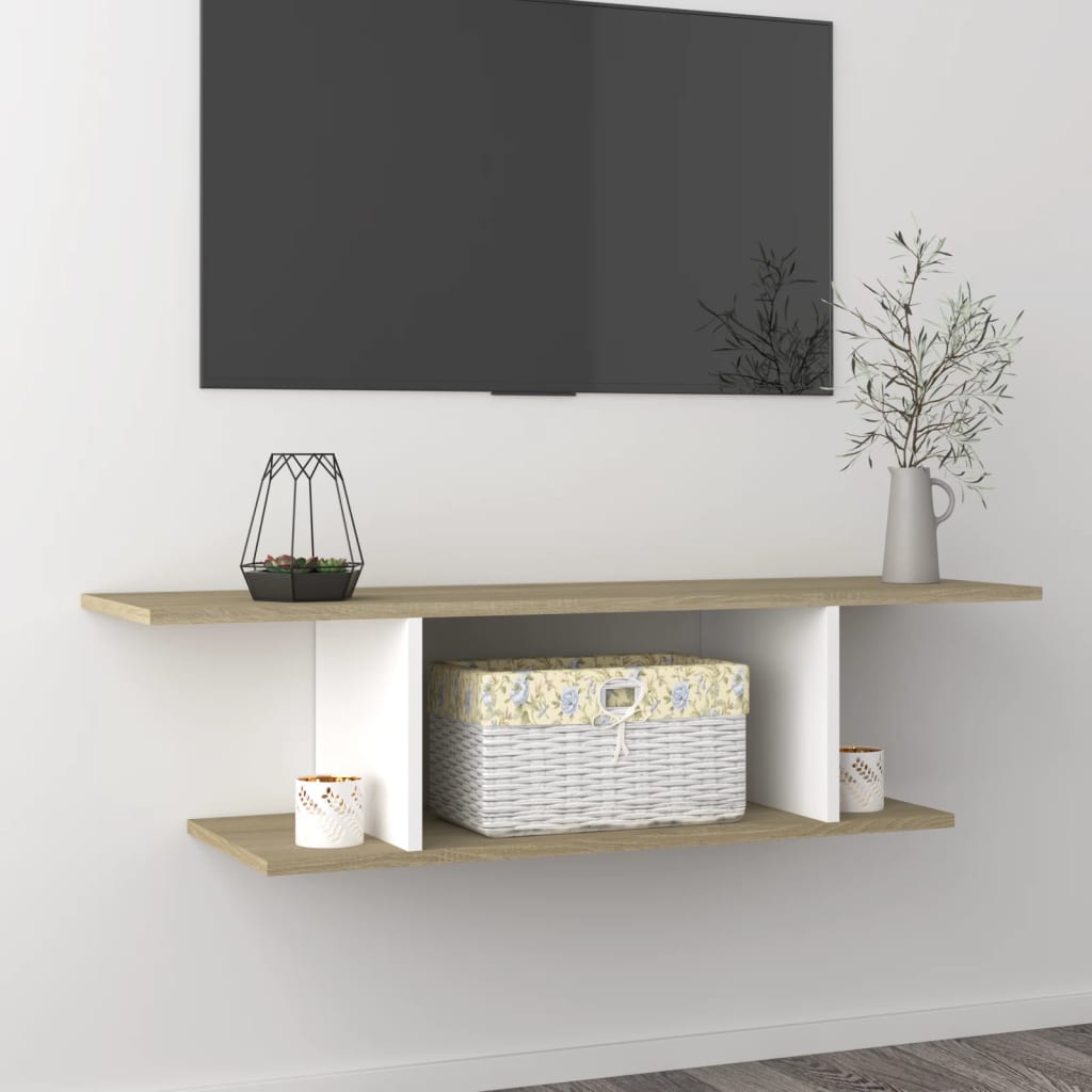 Móvel de TV para parede 103x30x26,5 cm branco e carvalho sonoma