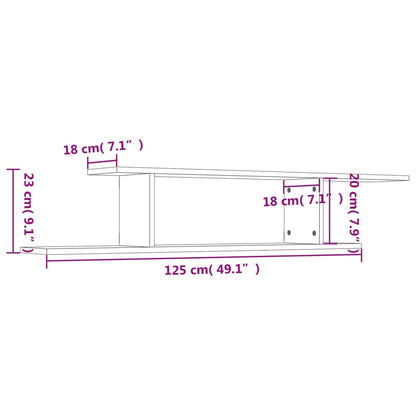 Estante de parede p/ TV 125x18x23 cm contrapl. cinzento cimento