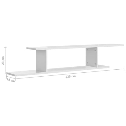 Estante de parede p/ TV 125x18x23 cm contrapl. branco brilhante