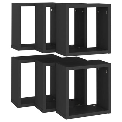 Prateleiras de parede em forma de cubo 6 pcs 30x15x30 cm preto