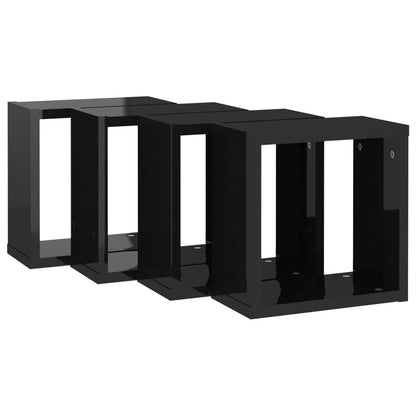 Prateleiras parede forma de cubo 4 pcs 30x15x30 cm preto brilh.