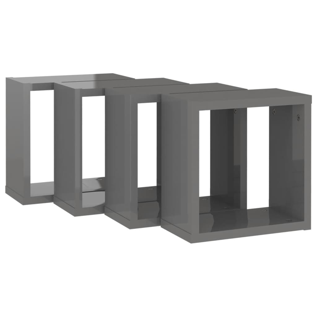 Prateleiras parede forma de cubo 4 pcs 30x15x30 cm cinza brilh.