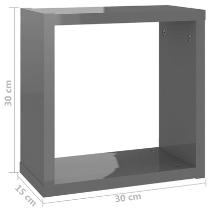 Prateleiras parede forma de cubo 4 pcs 30x15x30 cm cinza brilh.