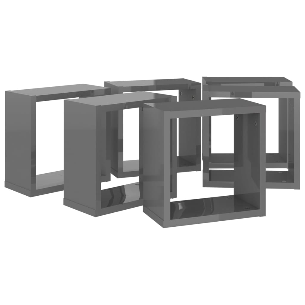 Prateleiras parede forma de cubo 6 pcs 30x15x30 cm cinza brilh.