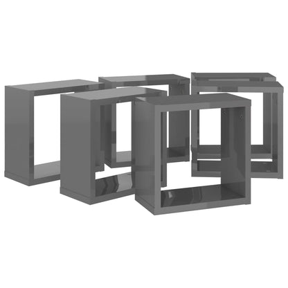 Prateleiras parede forma de cubo 6 pcs 30x15x30 cm cinza brilh.