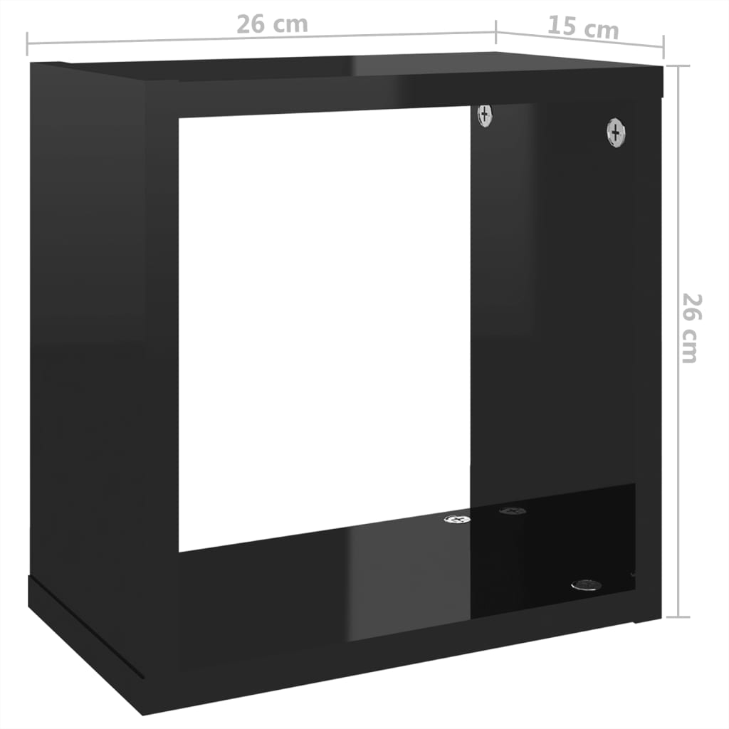 Prateleiras parede forma de cubo 2 pcs 26x15x26 cm preto brilh.