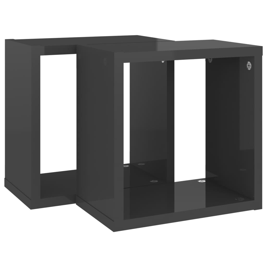 Prateleiras parede forma de cubo 2 pcs 26x15x26 cm cinza brilh.