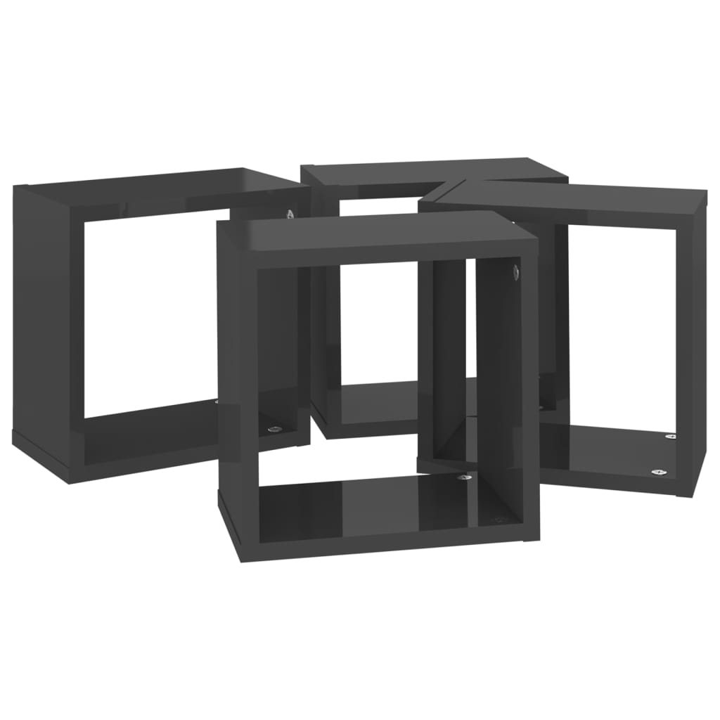 Prateleiras parede forma de cubo 4 pcs 26x15x26 cm cinza brilh.