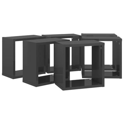 Prateleiras parede forma de cubo 6 pcs 26x15x26 cm cinza brilh.