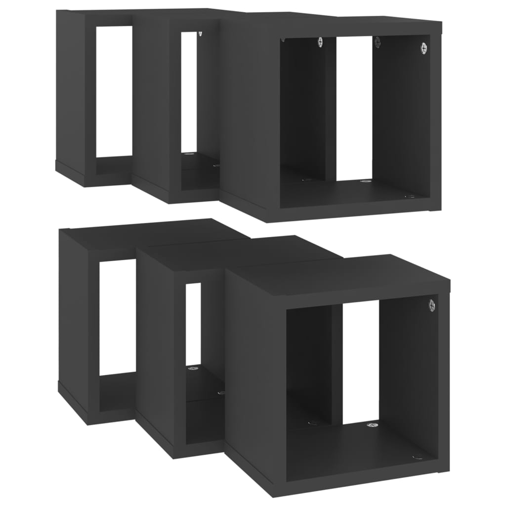 Prateleiras de parede em forma de cubo 6pcs 22x15x22cm cinzento