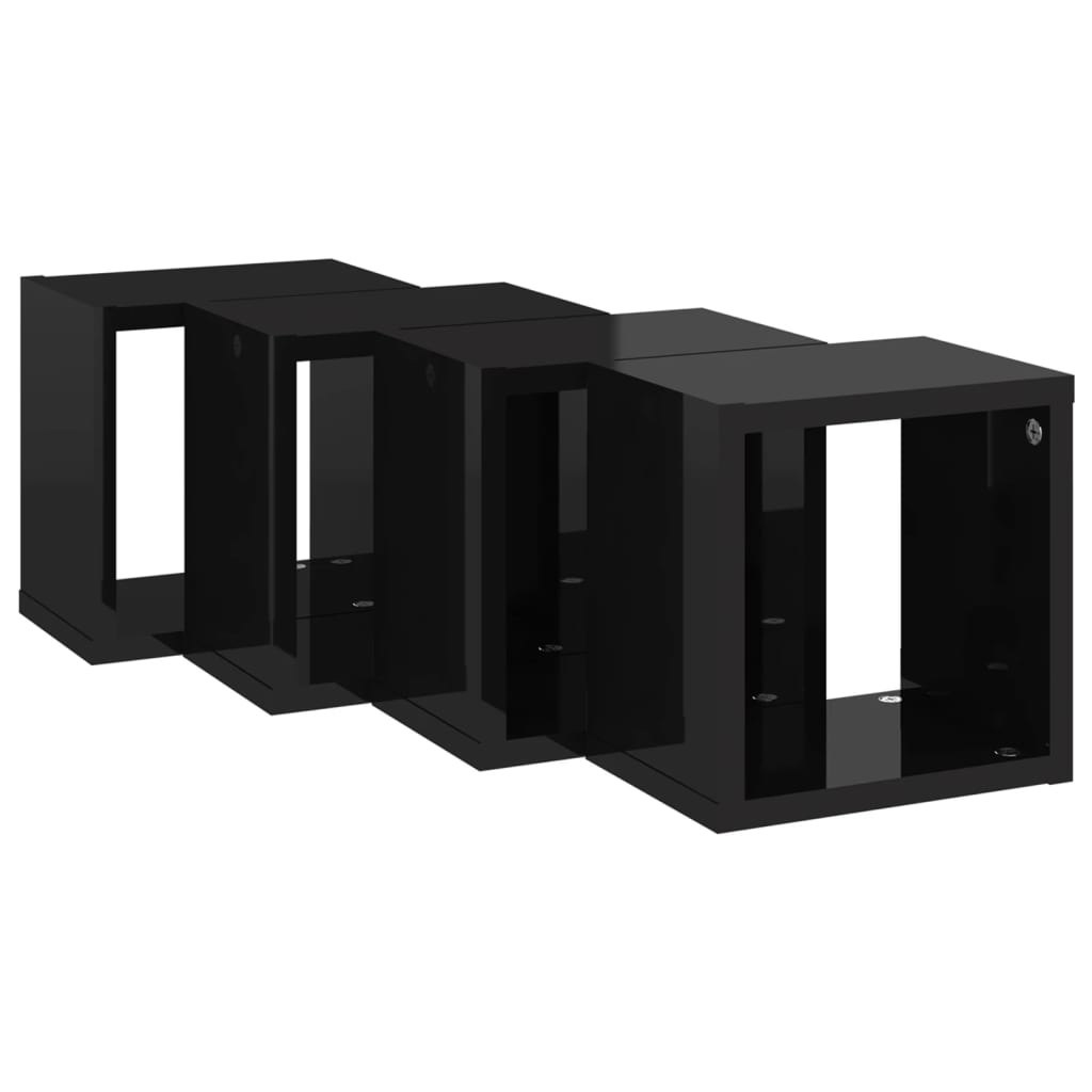 Prateleiras parede forma de cubo 4 pcs 22x15x22 cm preto brilh.